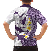 Maori Manta Ray Plumeria Deep Purple Kid Hawaiian Shirt LT01 - Polynesian Pride