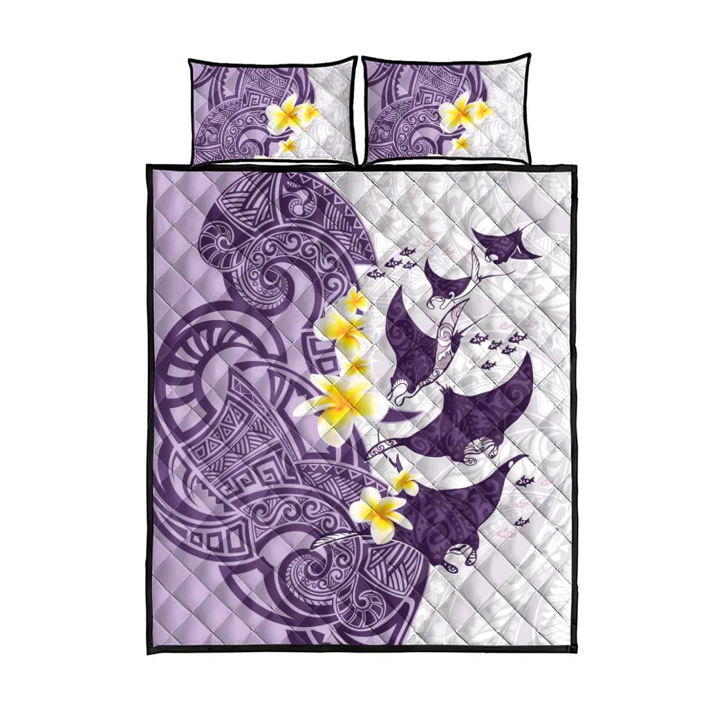 Maori Manta Ray Plumeria Deep Purple Quilt Bed Set