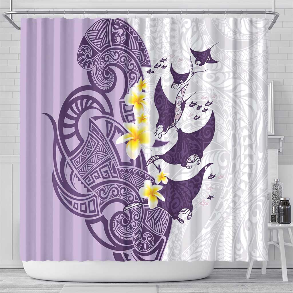 Maori Manta Ray Plumeria Deep Purple Shower Curtain