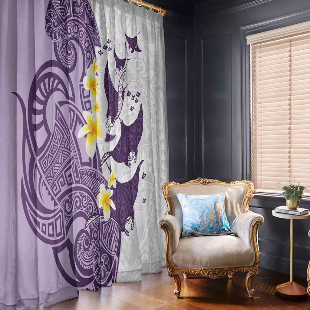 Maori Manta Ray Plumeria Deep Purple Window Curtain
