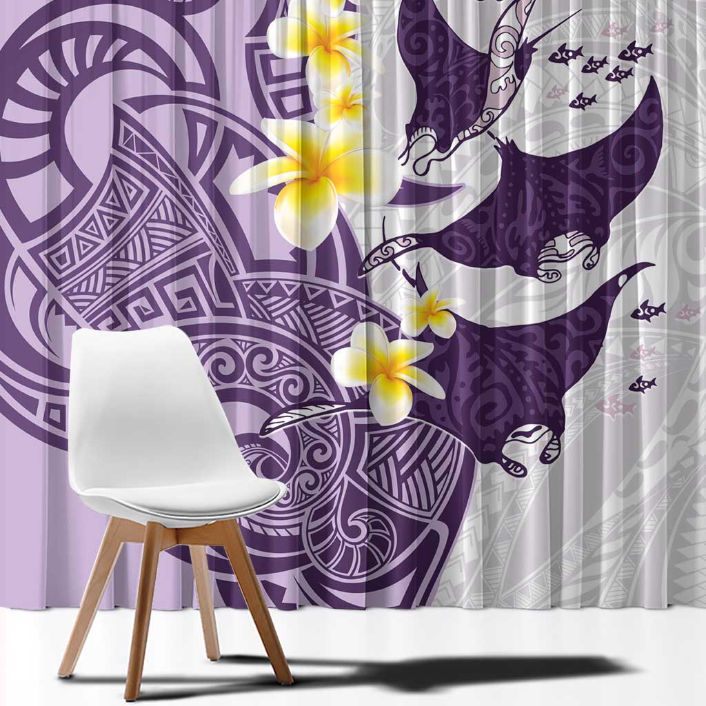 Maori Manta Ray Plumeria Deep Purple Window Curtain