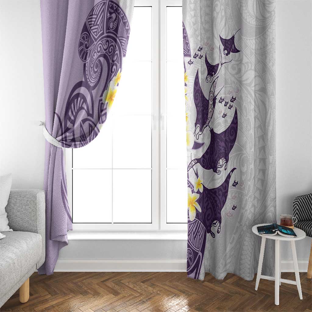 Maori Manta Ray Plumeria Deep Purple Window Curtain