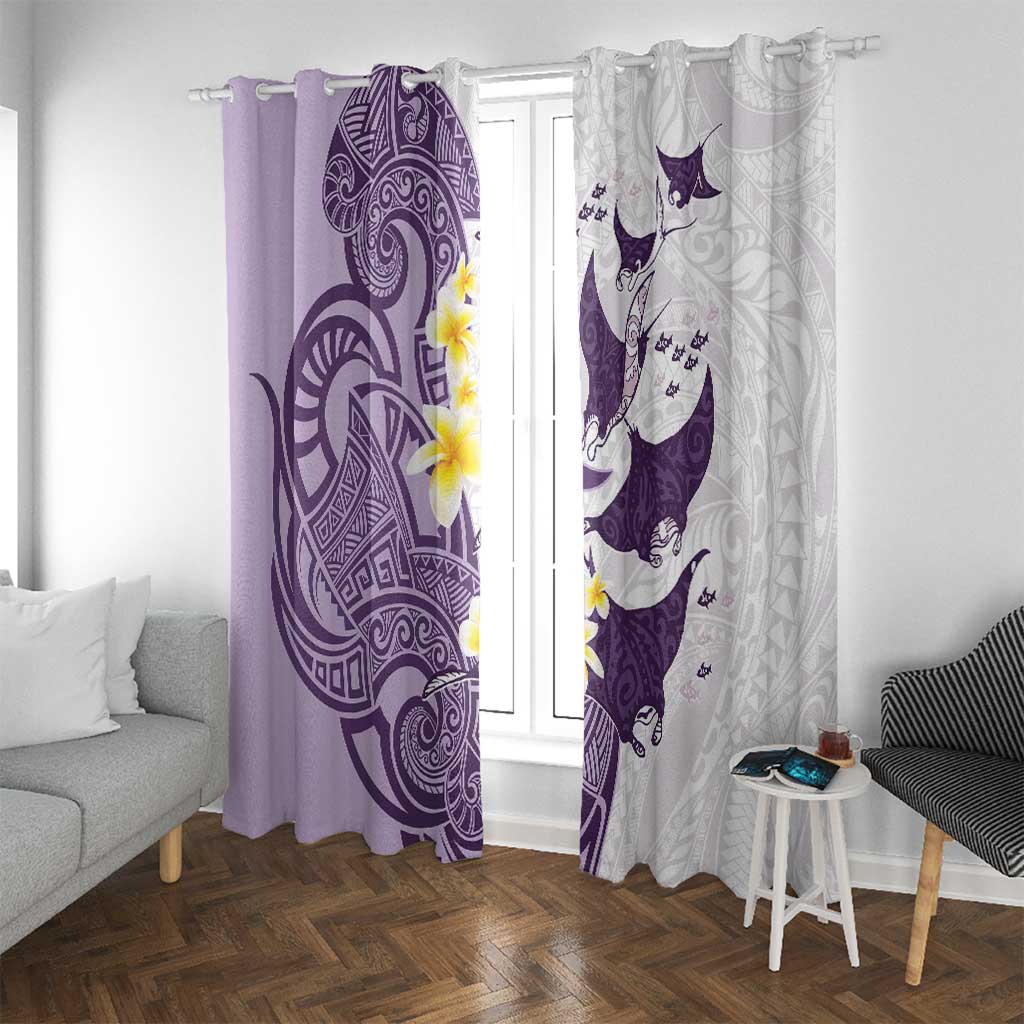 Maori Manta Ray Plumeria Deep Purple Window Curtain