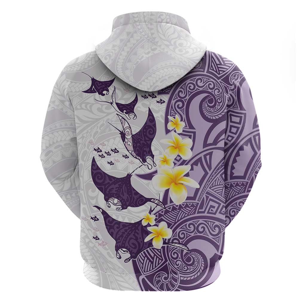 Maori Manta Ray Plumeria Deep Purple Zip Hoodie