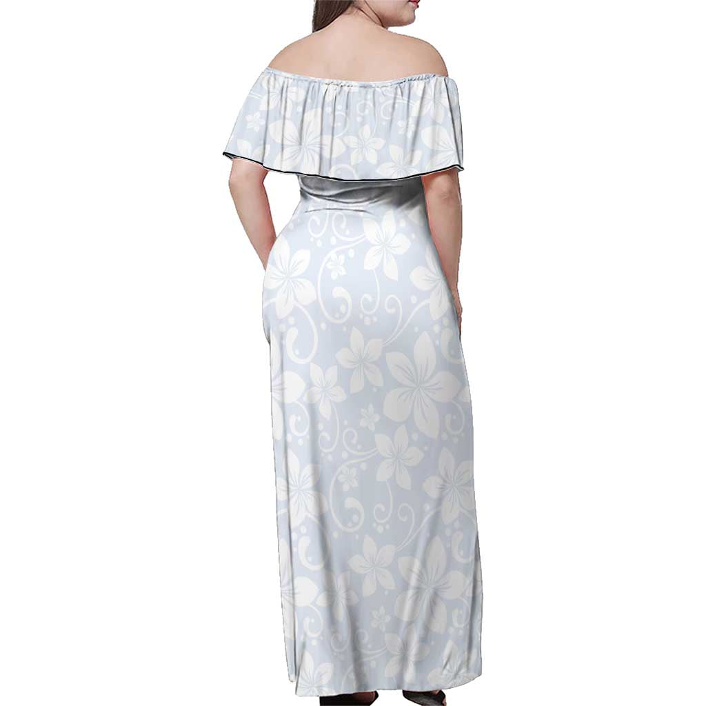 Plumeria Floral White Sunday Family Matching Off Shoulder Maxi Dress and Hawaiian Shirt