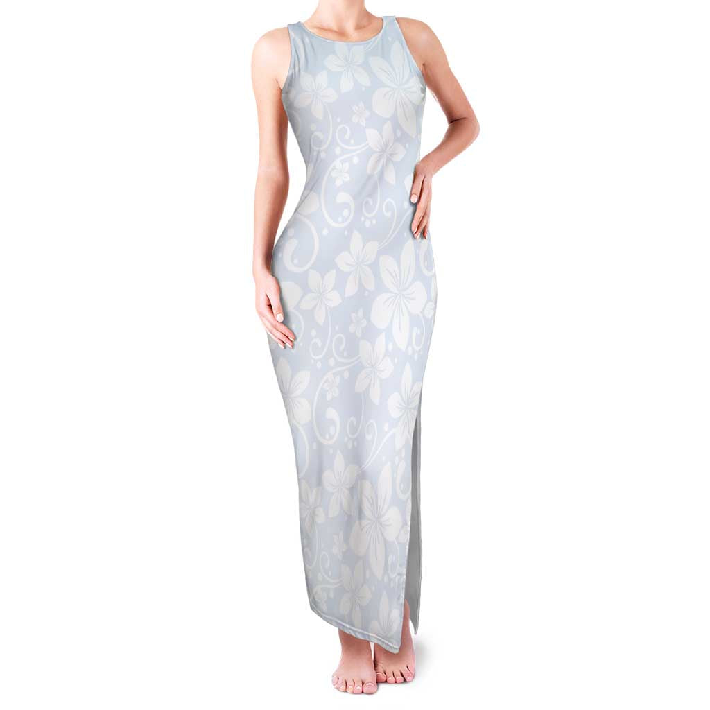 Plumeria Floral White Sunday Family Matching Tank Maxi Dress and Hawaiian Shirt