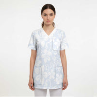 Plumeria Floral White Sunday Scrub Top - Polynesian Pride