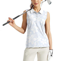 Plumeria Floral White Sunday Women Sleeveless Polo Shirt LT01 - Polynesian Pride