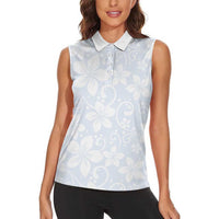 Plumeria Floral White Sunday Women Sleeveless Polo Shirt LT01 - Polynesian Pride