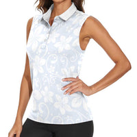 Plumeria Floral White Sunday Women Sleeveless Polo Shirt LT01 - Polynesian Pride