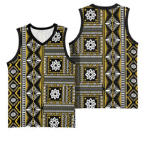 Fiji Masi Tapa Pattern Yellow Basketball Jersey - Polynesian Pride