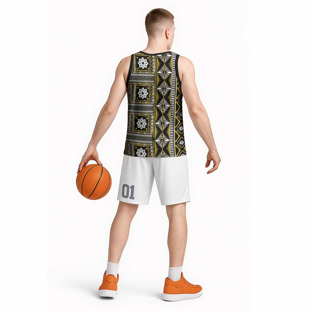 Fiji Masi Tapa Pattern Yellow Basketball Jersey - Polynesian Pride