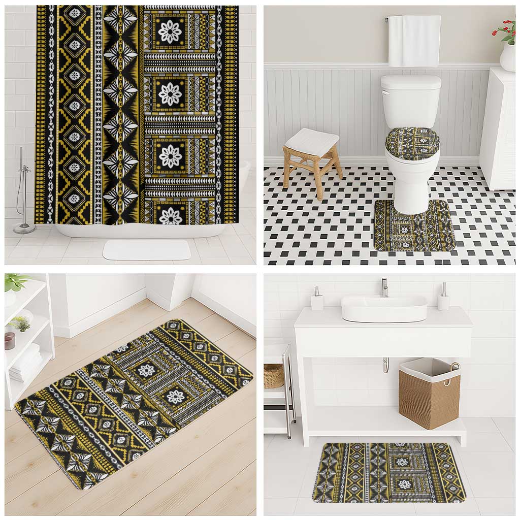 Fiji Masi Tapa Pattern Yellow Bathroom Set - Polynesian Pride
