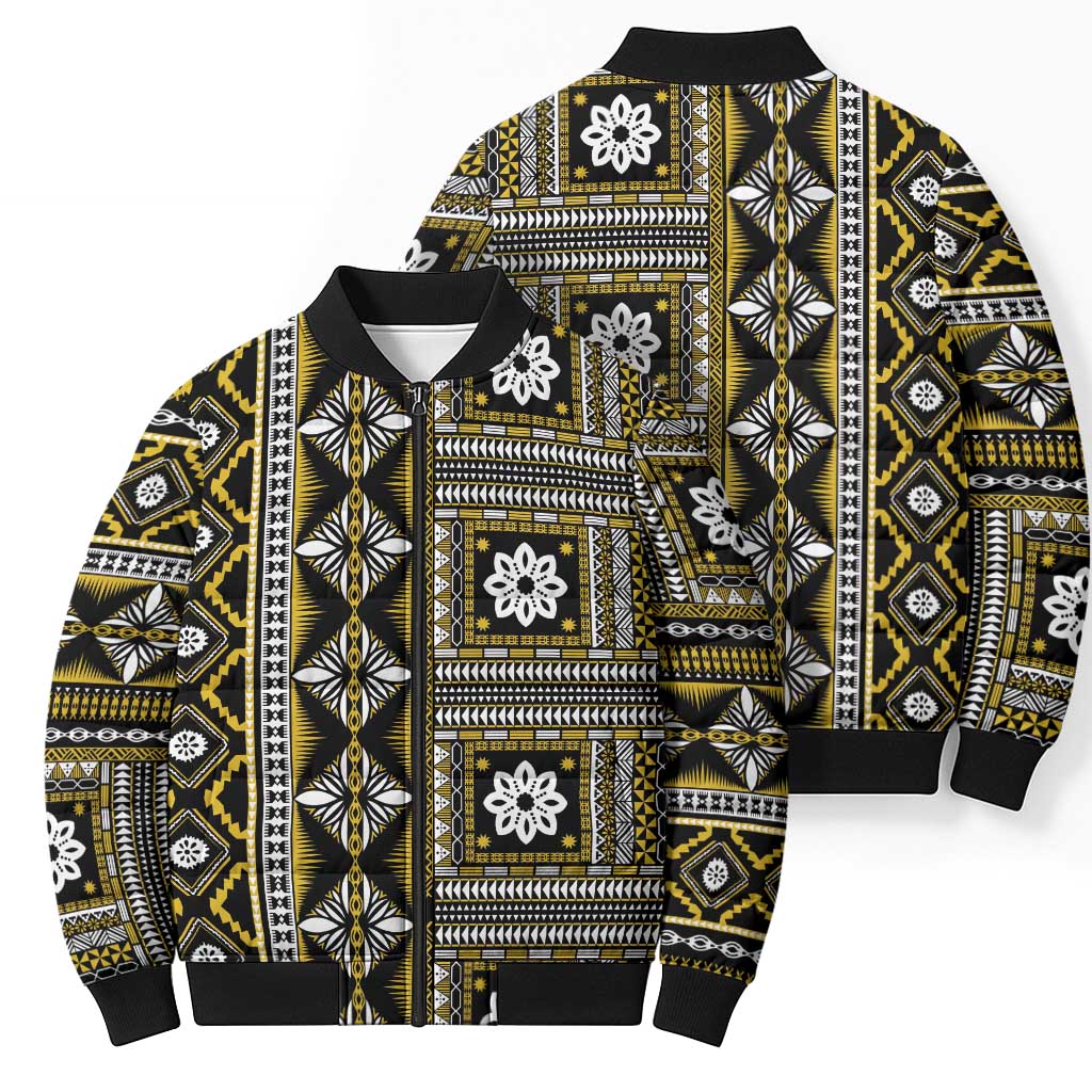 Fiji Masi Tapa Pattern Yellow Bomber Puffer Jacket - Polynesian Pride