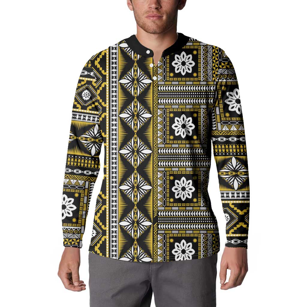 Fiji Masi Tapa Pattern Yellow Button Sweatshirt - Polynesian Pride