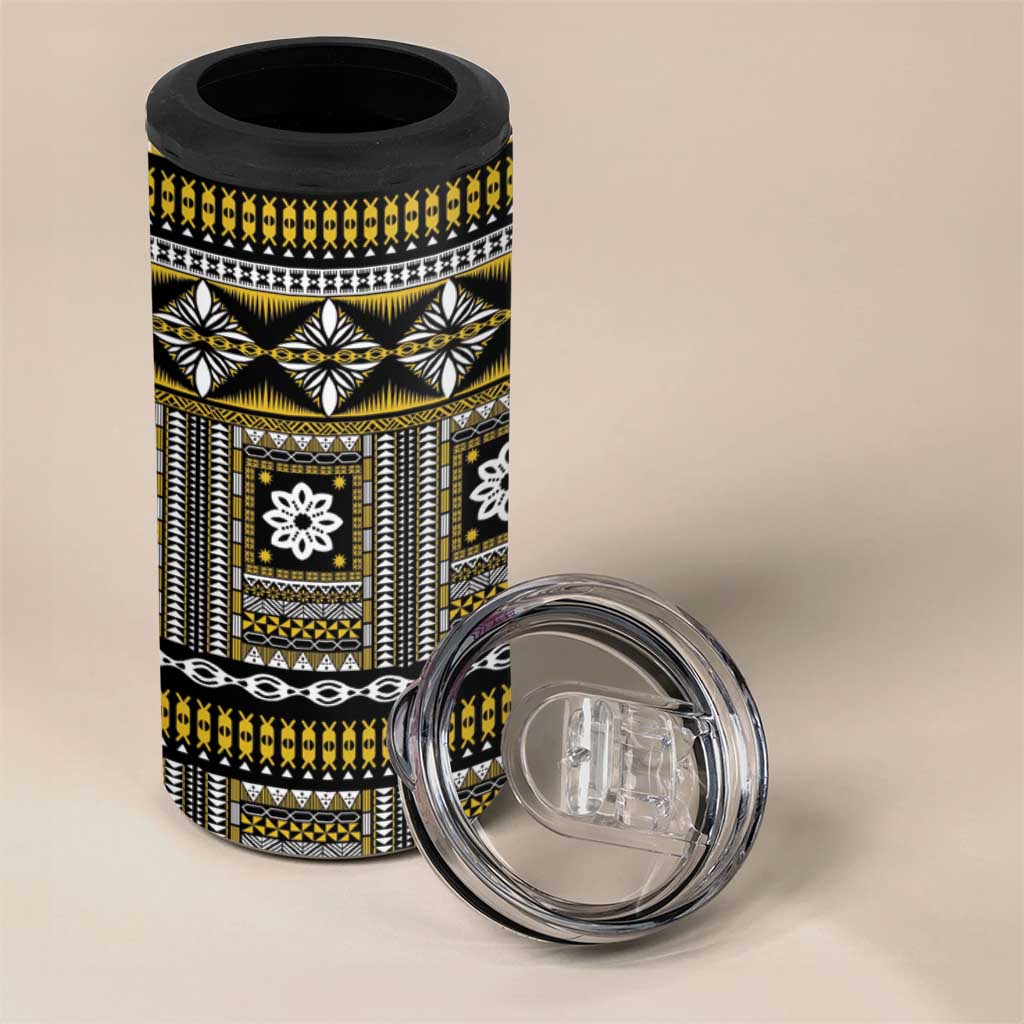 Fiji Masi Tapa Pattern Yellow 4 in 1 Can Cooler Tumbler - Polynesian Pride