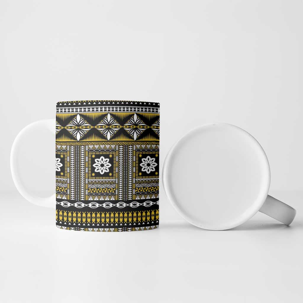 Fiji Masi Tapa Pattern Yellow Ceramic Mug - Polynesian Pride