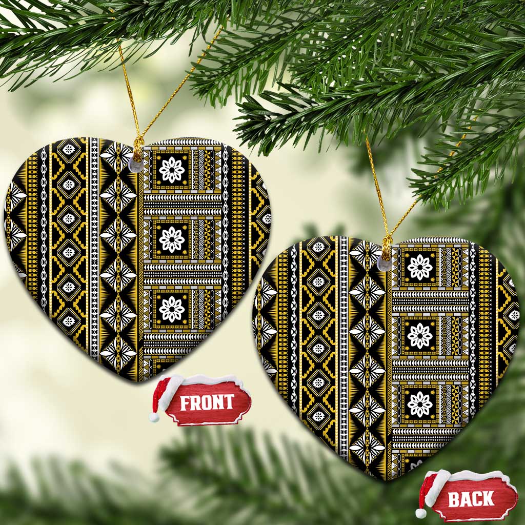 Fiji Masi Tapa Pattern Yellow Ceramic Ornament - Polynesian Pride