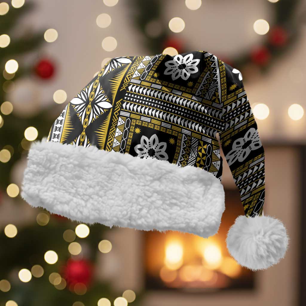 Fiji Masi Tapa Pattern Yellow Christmas Santa Hat - Polynesian Pride