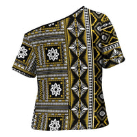 Fiji Masi Tapa Pattern Yellow Cross Shoulder Shirt - Polynesian Pride