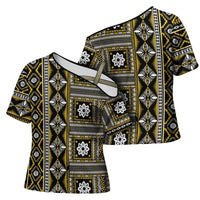 Fiji Masi Tapa Pattern Yellow Cross Shoulder Shirt - Polynesian Pride