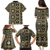 Fiji Masi Tapa Pattern Yellow Family Matching Puletasi and Hawaiian Shirt - Polynesian Pride