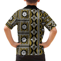 Fiji Masi Tapa Pattern Yellow Family Matching Short Sleeve Bodycon Dress and Hawaiian Shirt - Polynesian Pride