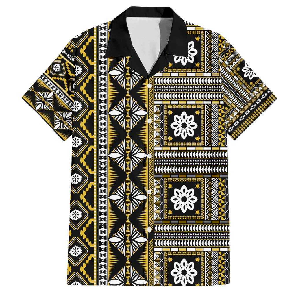 Fiji Masi Tapa Pattern Yellow Family Matching Summer Maxi Dress and Hawaiian Shirt - Polynesian Pride