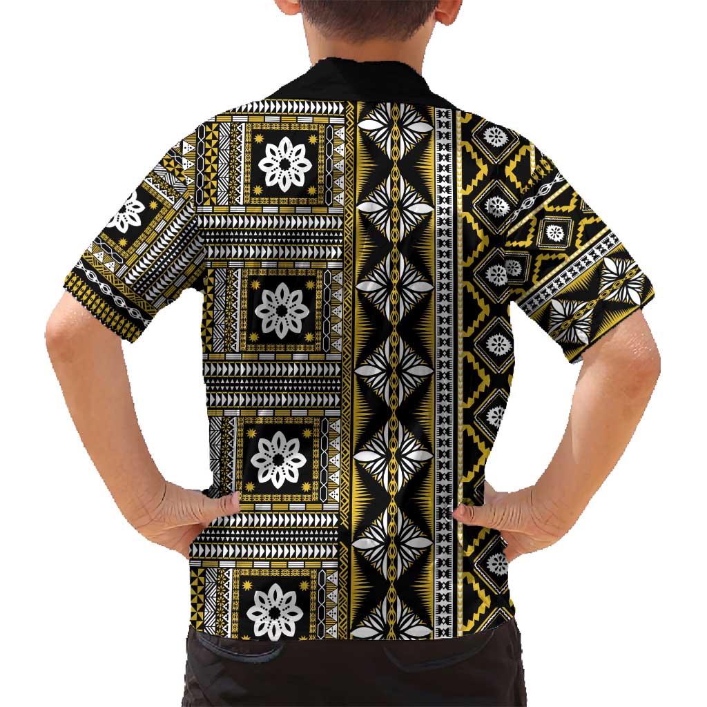Fiji Masi Tapa Pattern Yellow Family Matching Tank Maxi Dress and Hawaiian Shirt - Polynesian Pride