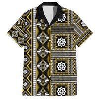 Fiji Masi Tapa Pattern Yellow Family Matching Tank Maxi Dress and Hawaiian Shirt - Polynesian Pride