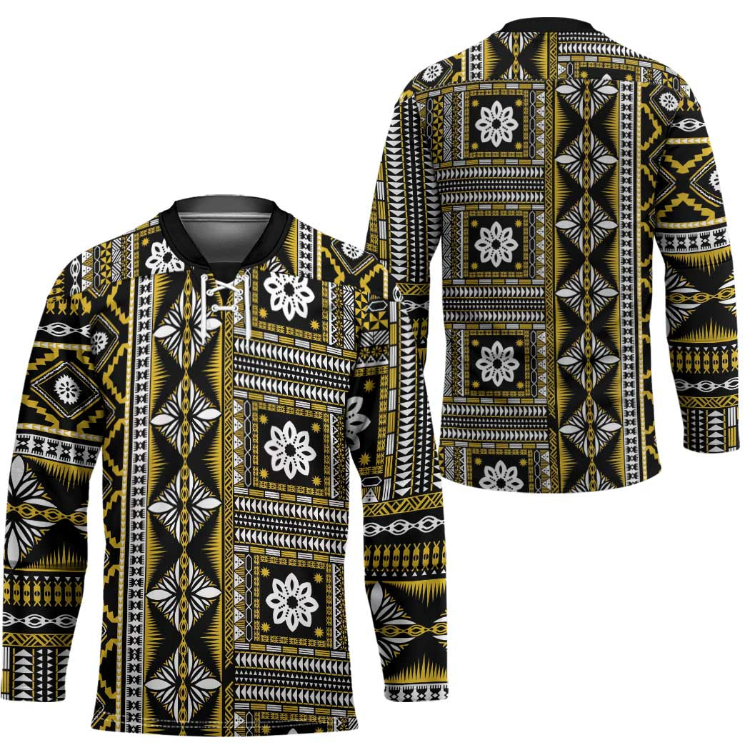 Fiji Masi Tapa Pattern Yellow Hockey Jersey - Polynesian Pride