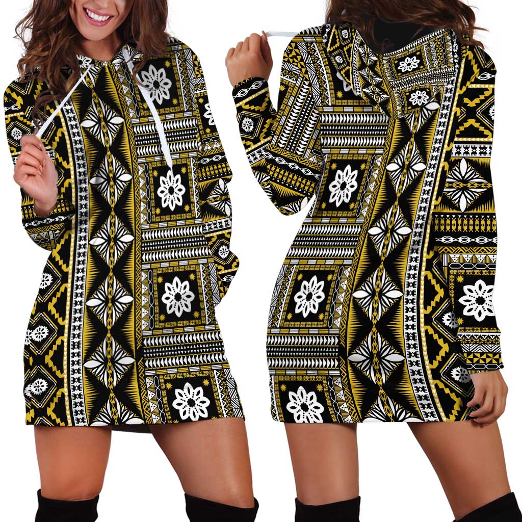 Fiji Masi Tapa Pattern Yellow Hoodie Dress - Polynesian Pride
