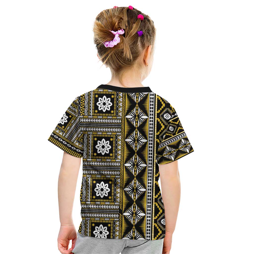 Fiji Masi Tapa Pattern Yellow Kid T Shirt - Polynesian Pride