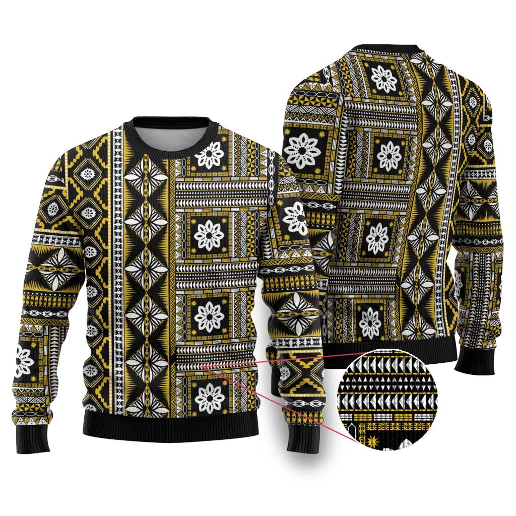 Fiji Masi Tapa Pattern Yellow Ugly Christmas Sweater - Polynesian Pride