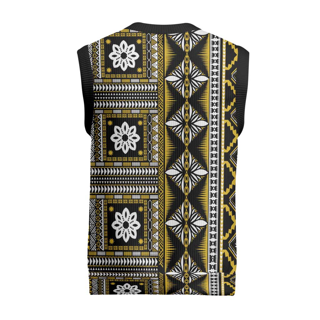 Fiji Masi Tapa Pattern Yellow Christmas Knitted V-Neck Vest - Polynesian Pride