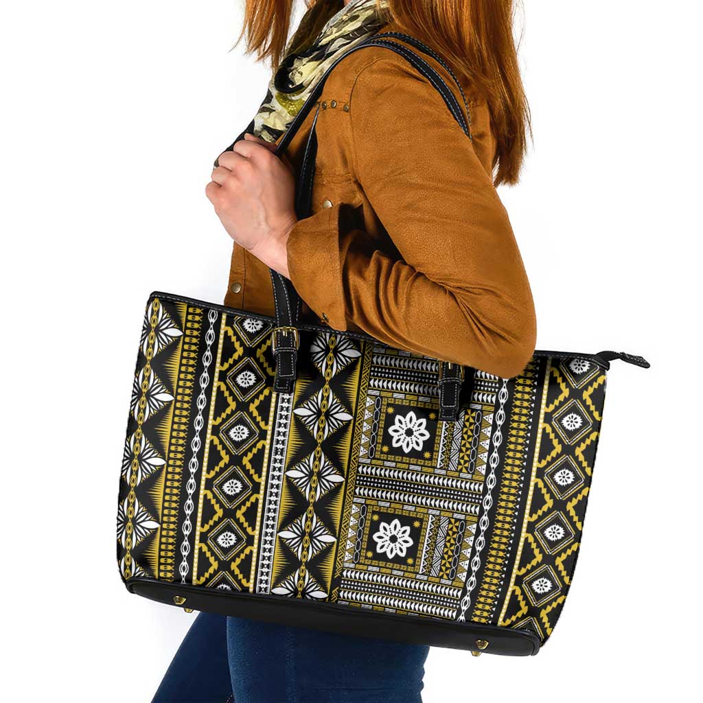Fiji Masi Tapa Pattern Yellow Leather Tote Bag - Polynesian Pride