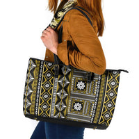 Fiji Masi Tapa Pattern Yellow Leather Tote Bag - Polynesian Pride