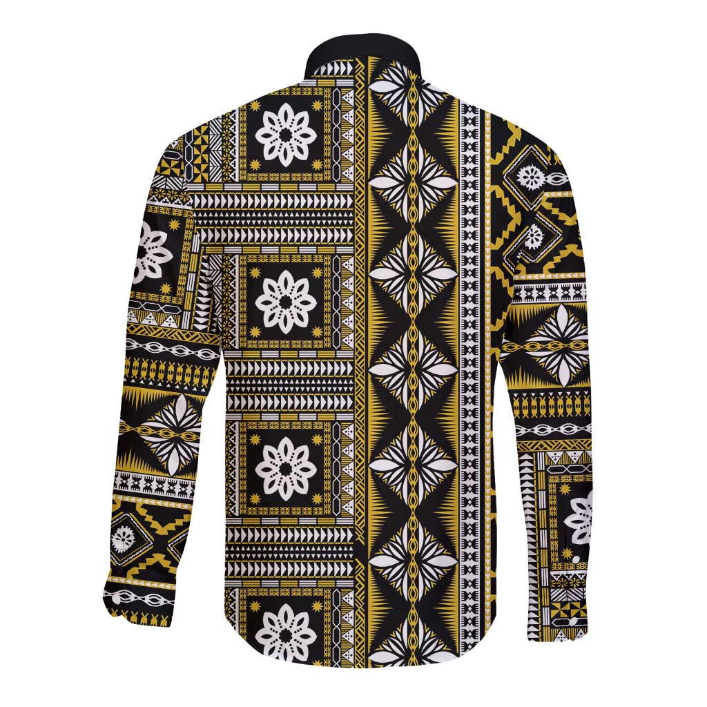 Fiji Masi Tapa Pattern Yellow Long Sleeve Button Shirt - Polynesian Pride