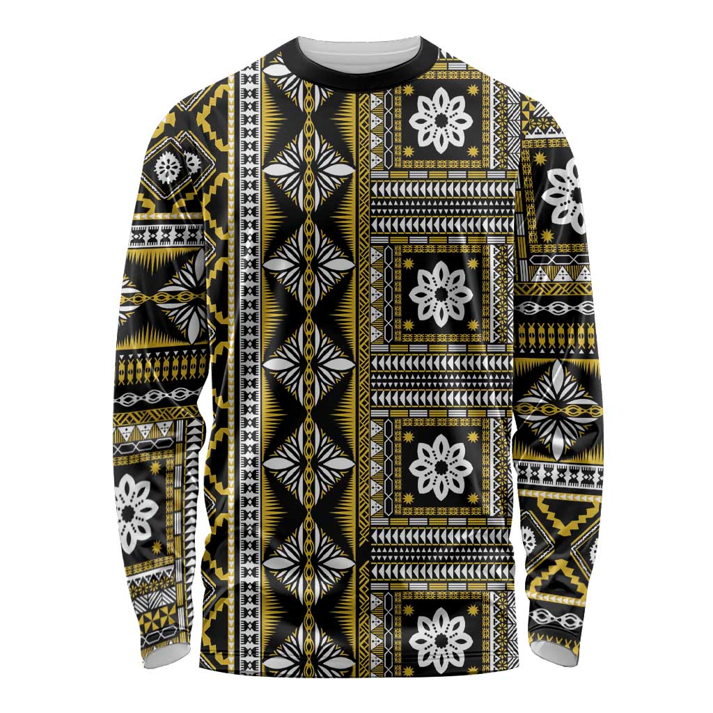 Fiji Masi Tapa Pattern Yellow Long Sleeve Shirt - Polynesian Pride