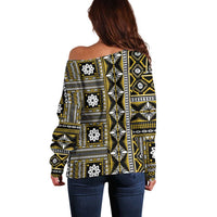 Fiji Masi Tapa Pattern Yellow Off Shoulder Sweater - Polynesian Pride