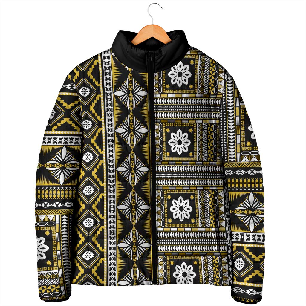 Fiji Masi Tapa Pattern Yellow Padded Jacket - Polynesian Pride