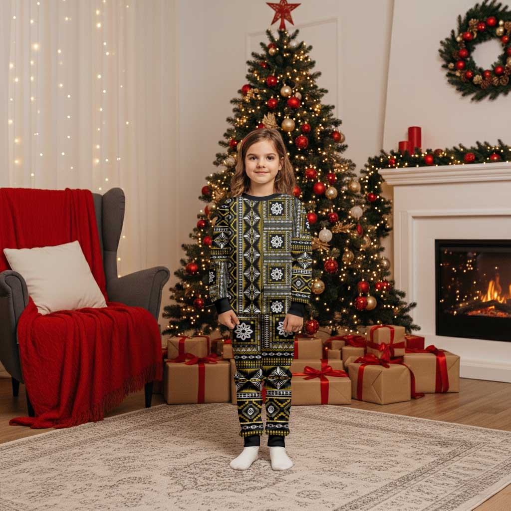 Fiji Masi Tapa Pattern Yellow Christmas Pajama Set - Polynesian Pride