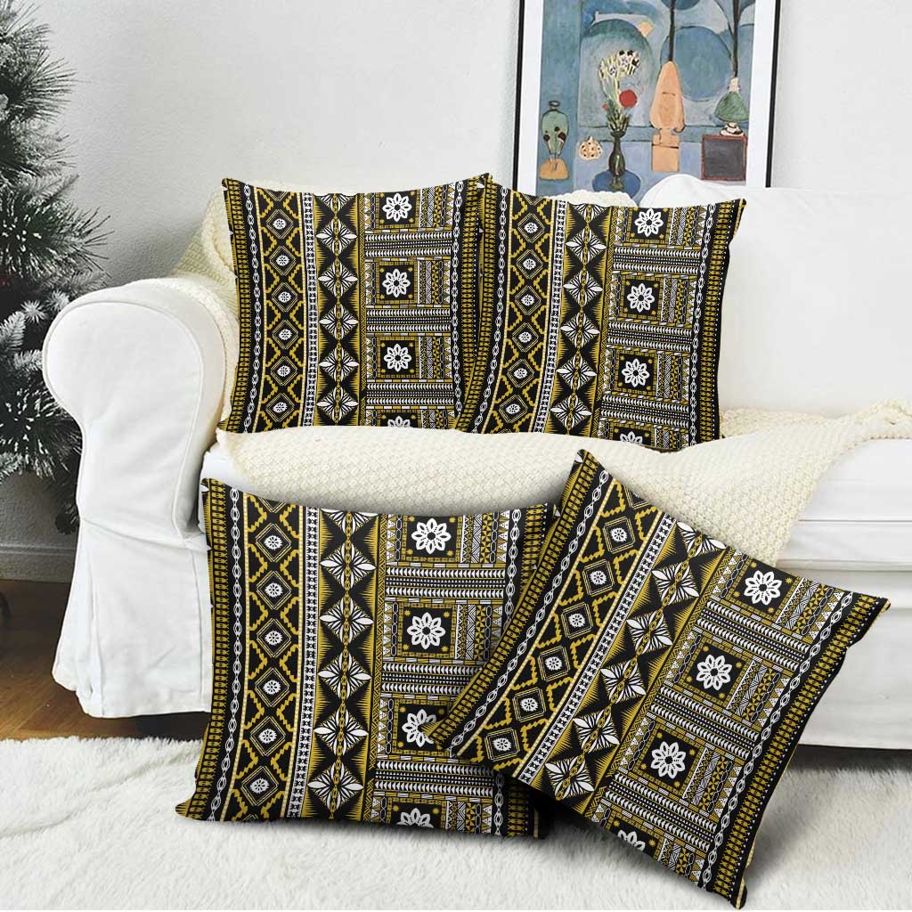 Fiji Masi Tapa Pattern Yellow Pillow Cover - Polynesian Pride