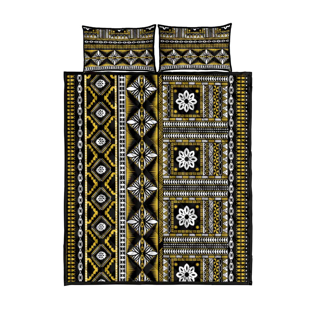 Fiji Masi Tapa Pattern Yellow Quilt Bed Set - Polynesian Pride