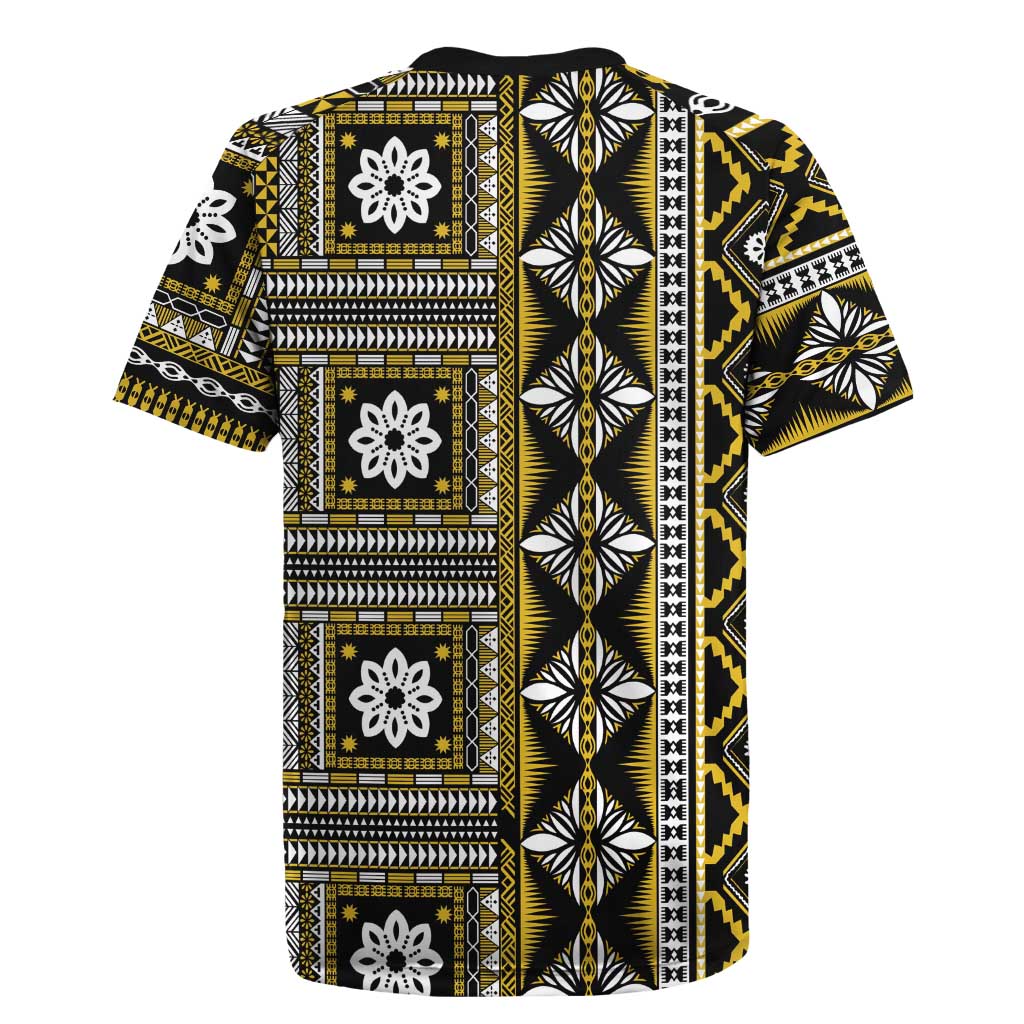 Fiji Masi Tapa Pattern Yellow Rugby Jersey - Polynesian Pride