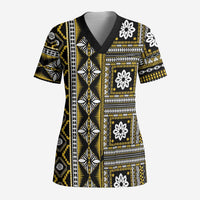 Fiji Masi Tapa Pattern Yellow Scrub Top - Polynesian Pride