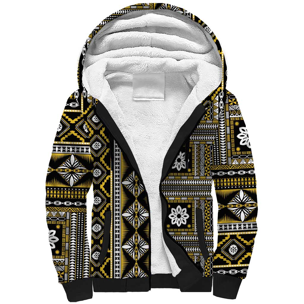 Fiji Masi Tapa Pattern Yellow Sherpa Hoodie - Polynesian Pride