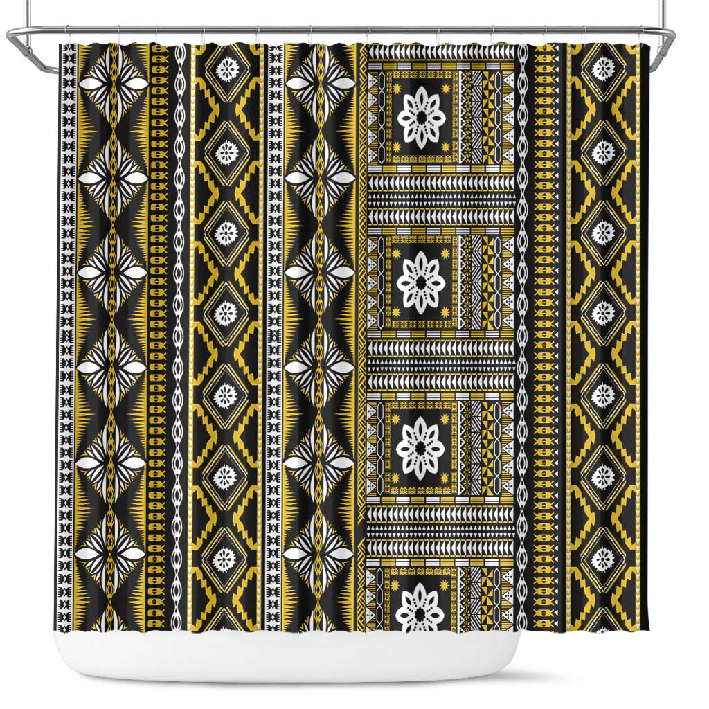 Fiji Masi Tapa Pattern Yellow Shower Curtain - Polynesian Pride
