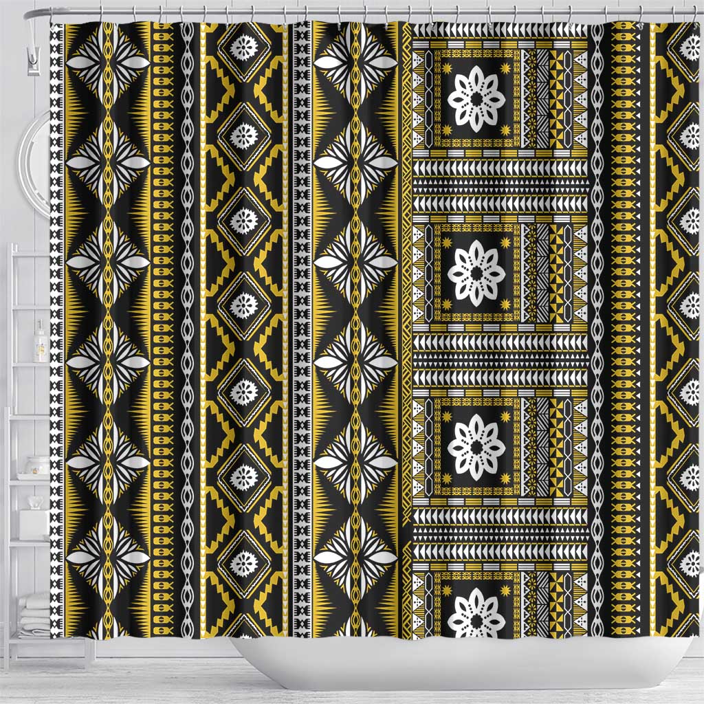 Fiji Masi Tapa Pattern Yellow Shower Curtain - Polynesian Pride