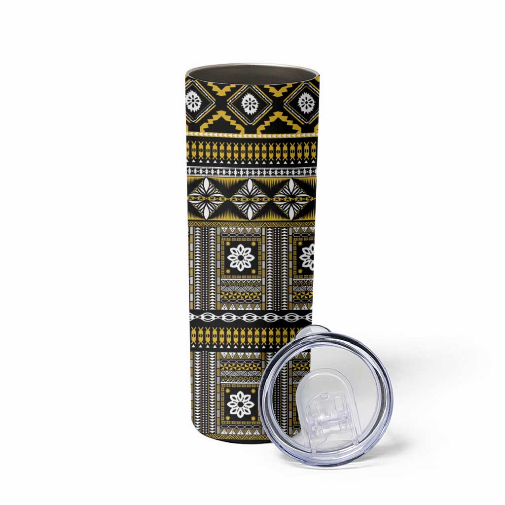 Fiji Masi Tapa Pattern Yellow Skinny Tumbler - Polynesian Pride